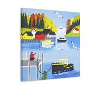Wfhbcnhg Maud Lewis - Stampa su tela con pittura a olio astratta in stile campagna, decorazione da parete moderna per camera da letto e soggiorno, 40 x 40 cm, con cornice