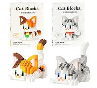 WFKKMEQ Gatto Blocchi da Costruzione, 2PCS Mattoncini da Costruzione Mini Building Blocks Set 3D Puzzle Cartoni Mini Blocchi Giocattoli Animali Giocattolo da Costruire per Regalo Cowboy
