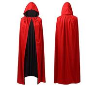 WFKKMEQ Halloween Mantello con Cappuccio, Rosso e Nero Mantello Costume, Costume da Strega per Bambini Adulti da Ballo in Maschera Festa in Famiglia di Halloween - 140cm