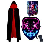 WFKKMEQ Maschera LED di Halloween e mantello da vampiro, maschera illuminata, per cosplay, Halloween, travestimenti a LED, mantello reversibile con cappuccio, per feste in maschera, per adulti (rosa)