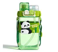 WFKKMEQ Panda Borraccia, 520ml Borracce Reutilizable Portátil Botella de Agua con Cinghia Bottiglia d'Acqua Prova di Perdite Sportiva Bottiglia Deportiva Transparente Botellas per Scuola,Casa(Verde)