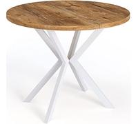 WFL GROUP Rotondo Allungabile Tavolo da Pranzo per 6-10 Persone - Stile Loft con Bianche Gambe Metalliche - 100 a 180 cm - Industriale Tavolo per Soggiorno - Salvaspazio - Rovere Lefkas - 100 cm