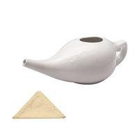 WG inc Neti Pot - Tazza in ceramica per la pulizia nasale grande, resistente, per alleviare la congestione e il seno, ecologico, lavabile in lavastoviglie, trattamento naturale (bianco)
