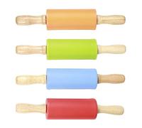 WGFOIP Mini Mattarello Colorato con Manico in Legno, Mattarello per Torte, Mousse, Pasta, Biscotti - per Giocare con il Cibo, Set da 4