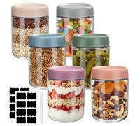 WGIDSKKI Overnight Oats - 6 barattoli per conserve, 500 ml, con tappo a vite e adesivo e penna per yogurt, marmellate fatte in casa, insalata, budino, chutney