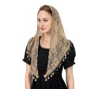 Wgior Triangolo per Chiesa in Pizzo, Velo Cattolico di Massa, Copertura Testa, Sciarpa Mantilla per Donne, Beige, Taglia Unica