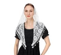 Wgior Velo triangolare per chiesa - Cappella in pizzo cattolico per massa, sciarpa mantiglia da donna, bianco, taglia unica