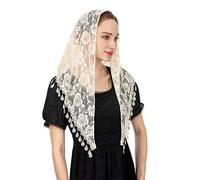 Wgior Velo Triangolare per Chiesa - Pizzo Cappella Cattolica Velo da Messa Copricapo Mantilla per Donne, Avorio, One Size