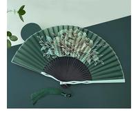 WGQDQDBY Ventaglio Stile Cinese - Ventaglio Pieghevole Donna con Fiori per Danza Estiva-Green1