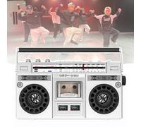 WhAeoy Boombox portatile a cassetta, stile classico anni '80, lettore CD, con radio AM/FM, supporto ingresso SD/USB, registratore a cassette per riunioni di famiglia e viaggi, D