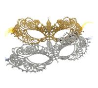 Whakano 2 mascherine in pizzo con strass, maschera veneziana, maschera per gli occhi di Halloween, maschera sexy a mezza faccia, per carnevale, abito da sera, costume da festa, cosplay, grigio e oro