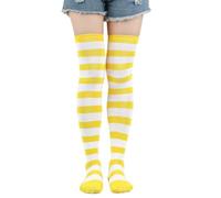 Whakano Calze al ginocchio a strisce, 50 cm, calze lunghe da donna, calze alte a righe, altezza della coscia, per autunno e inverno, calde per Halloween, feste, cosplay, festival, giallo e bianco