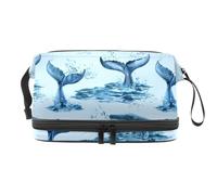 Whale and Tail from Ocean, trousse a doppio strato, per donne e ragazze, trousse da viaggio per trucchi, pratica borsa organizer con scomparto per pennelli, Multi, 27x15x14 cm/10.6x5.9x5.5 in, Beauty