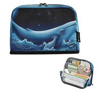Whale Blue Ocean Starry Pencil Case Zipper Pouch Large Matite Storage Bags Cute Pen Pouch Girls Graphic Adulti Bambini Back to School Organizer