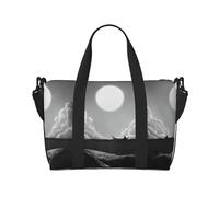 Whale, borsone da viaggio con luna piena, per sport, palestra, yoga, weekender, con scomparto per la notte, Nero, One Size