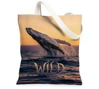 Whale Canvas Tote Bag per le donne, Nature Adventure Ocean Splash Summer Blue Lavabile Riutilizzabile Piccole Borse Tote per Shopping B, Blu, 13x15 Inch