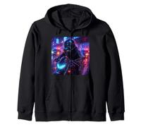 Whale Cyberpunk Rider Motociclista Synthwave Felpa con Cappuccio