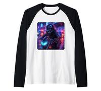 Whale Cyberpunk Rider Motociclista Synthwave Maglia con Maniche Raglan