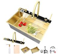 Whale Digital Twin - Lavello da cucina a cascata in acciaio inossidabile 304, design a cascata con rubinetto integrato e accessori per cucine moderne