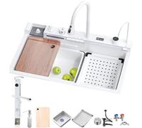 Whale Digital Twin - Lavello da cucina a cascata in acciaio inox 304, design a pioggia volante, include vari accessori per cucine moderne