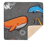 Whale & Dolphin "Ocean" Design Grande Antiscivolo Tappetino da Gioco per Bambini per Interni ed Esterni Comodo Tummy Time & Crawling Mat per neonati e bambini, 127 x 127 cm