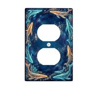 Whale Duplex Outlet Covers Placca da parete, Ocean Artistic Music Note Coral Summer Blue Plastic Standard Size Face Plates for Electrical Outlet for Home Living Room Bedroom Bathroom Decor