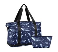 Whale Fish Starry Ocean Marine Blue Large Carry On Airport Bag con tasca bagnata tracolla regolabile borsa da palestra per yoga pieghevole per uomini donne