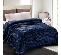 Whale Flotilla Coperta Pile Con Motivo Chevron, Calda Coperta per Divano e Letto in Flanella Morbida, Accogliente e Leggera per Tutte le Stagioni, 230 x 270 cm, Blu Marino