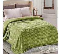 Whale Flotilla Coperta Pile Con Motivo Chevron, Calda Coperta per Divano e Letto in Flanella Morbida, Accogliente e Leggera per Tutte le Stagioni, 230 x 270 cm, Verde Oliva