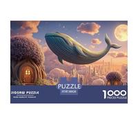 Whale Flying over The City 1000 Pezzi Cartoncino Premium Puzzle Flying Whale Immagini Vibranti Gioco Per Famiglie Puzzle Per Adulti E Bambini 38x26cm/1000pcs