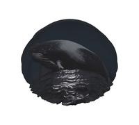 Whale Full Moon Cuffia da doccia riutilizzabile a doppio strato cuffia impermeabile per capelli con fascia elastica Cappello da bagno Spa Salon Shower Hat per donne e uomini