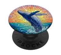 Whale in Sunset Stained Glass Style Sea Animal PopSockets PopGrip Adesivo