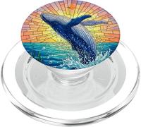 Whale in Sunset Stained Glass Style Sea Animal PopSockets PopGrip per MagSafe