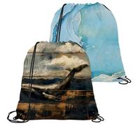 Whale on Wood Board Premium Oxford Fabric Drawstring Bags Reusable Cinch Sacks for Daily Use Durable Lightweight String Bags for Storage & Travel