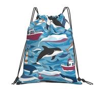 Whale Pattern Print Unisex Zainetto Resistente Sacchetto Sportivo Pieghevole Gym Sack Per Ginnastica All'Aperto Palestra