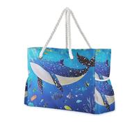 Whale Sea Animals Blue Sandproof Pocket Tote Bag con tasche laterali Zipper Tote Bag con portabicchieri sul lato