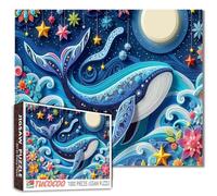 Whale Sea World Puzzle 1000 pezzi per adulti Animali onde del mare stelle luna fiori piante puzzle rilassamento intrattenimento attività cervello sfida intellettuale decompressione divertente gioco