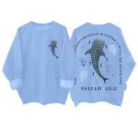 Whale Shark Felpa When You Go Through Deep Waters Christian Bible Verse Isaia 43 2 Camicia, blu cielo, XL