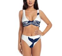Whale Tail Wave - Costume da bagno da donna a incrocio incrociato, push-up, due pezzi, con imbottiture rimovibili, costume da bagno triangolare regolabile, Nero , M