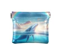 Whale Under The Rainbow - Portamonete da schiacciare, in pelle PU, mini portafoglio portamonete per donne, ragazze e uomini