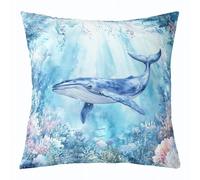 Whale Underwater World,Seaweed Sea Ocean Theme Home Bed Fodera per Cuscino Lusso Copricuscino con Cerniera Invisibile Copricuscini per Esterno Divano Casa 45X45Cm