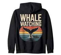 Whale Watching Retro Oceano Tramonto Barca Scena Felpa con Cappuccio