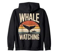 Whale Watching Retro Oceano Tramonto Barca Scena Felpa con Cappuccio