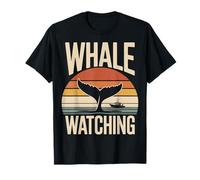 Whale Watching Retro Oceano Tramonto Barca Scena Maglietta