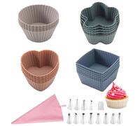 WhaleO 24 Pezzi Pirottini Silicone, Sac a Poche con Beccucci Sac a Poche Pirottini Muffin Silicone per Dolci Stampo Muffin Pirottini Per Friggitrice Ad Aria