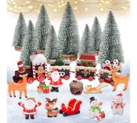 WhaleO 26 Pezzi Miniature Natalizie Personaggi Villaggio di Natale Paesaggi Natalizi Decorazioni Natalizie Fai da Te Alberelli di Natale Piccoli Babbo Natale Pupazzo di Neve per Feste di Natale