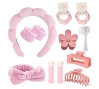 WhaleO Set di 16 Fascia e Polsini Skincare Spazzola Pulizia Viso Fermagli per Capelli Elastici Capelli Donna Set Skincare, Accessori per La Cura Della Pelle, Lavaggio e Doccia