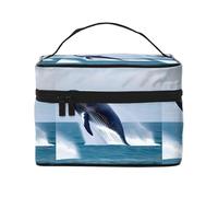 Whales at Sea Borsa cosmetica impermeabile portatile di grande capacità 23x17x16cm per viaggio sport all'aria aperta regalo compagno di nozze, Nero , Taglia unica