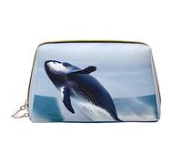 Whales at sea - Borsa per cosmetici in pelle, impermeabile, da viaggio, con cerniera, da donna, colore: marrone, bianco, Taglia unica
