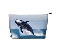 Whales at Sea - Borsa per il trucco in velluto a coste con chiusura a cerniera, multifunzione, 22 x 7 x 17 cm, per viaggi, campeggio, vacanze, fitness, Nero , Taglia unica